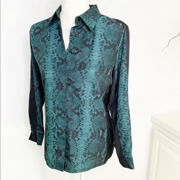 Selecte Tops - Selecte by Nancy Yau Snakeskin Print Green Blouse